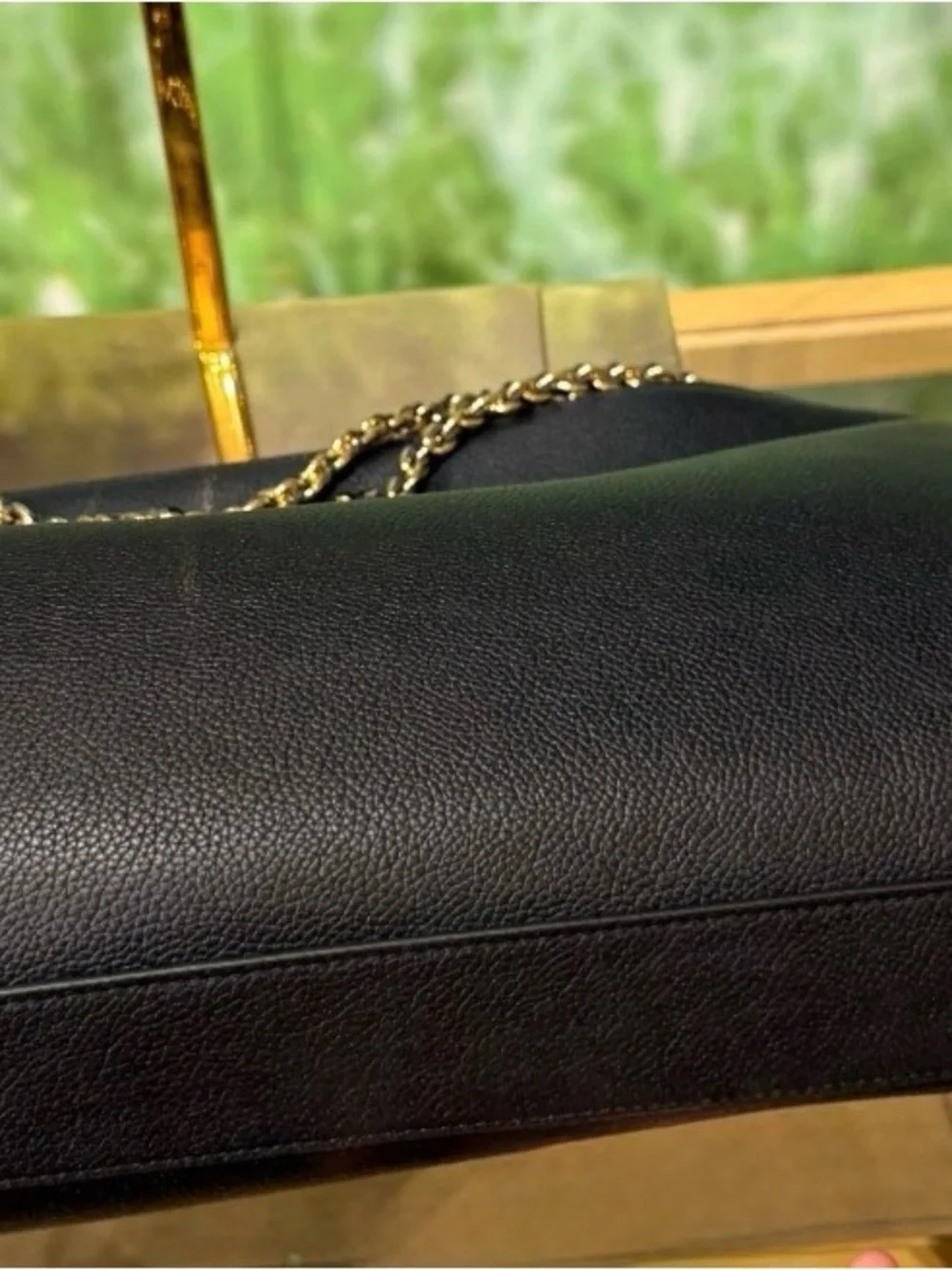 Tory Burch Black Pebbled Leather Shoulder Bag with Gold Chain Strap
